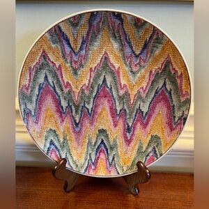 Vintage chevron textured multicolor decorator plate, Oklahoma Importing Company